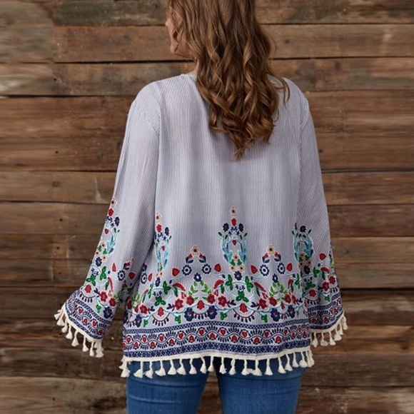 Emery Rose Floral Kimono Open Cardigan Boho Beach Tassels, size 2XL (runs small) - Picture 2 of 14